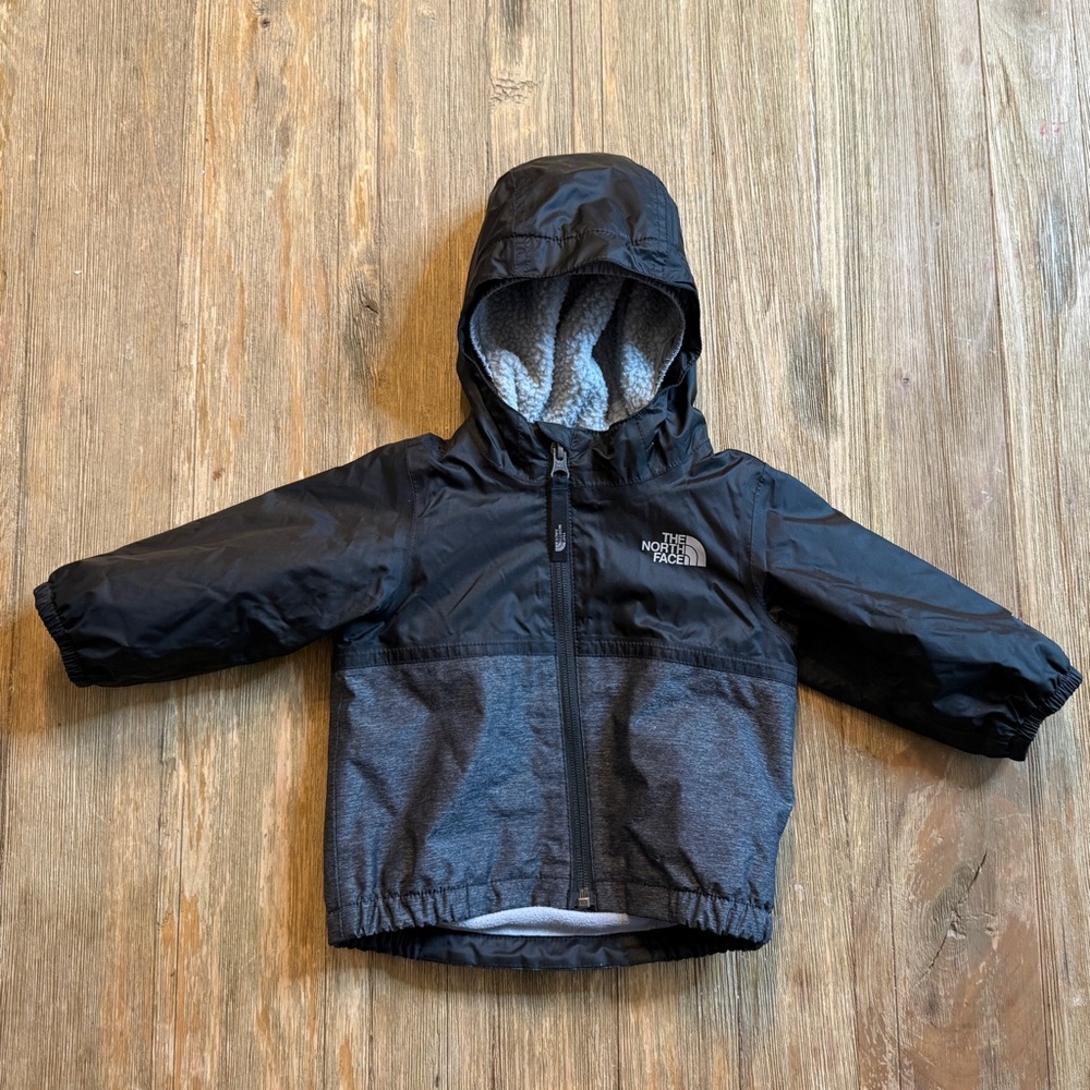 The North Face Fleece Lined Black and Gray Baby Hooded Jacket 3-6M